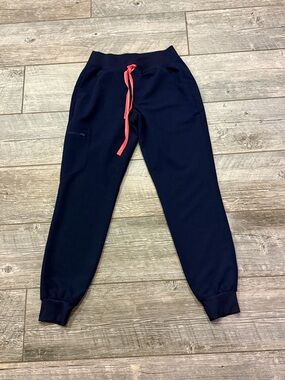 Figs Navy Zamora High Waisted Joggers with Coral Drawstring